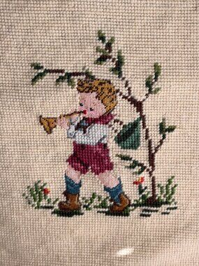Hummel Style Needlepoint Unmounted Bugle Boy Ready to Finish Petit Point